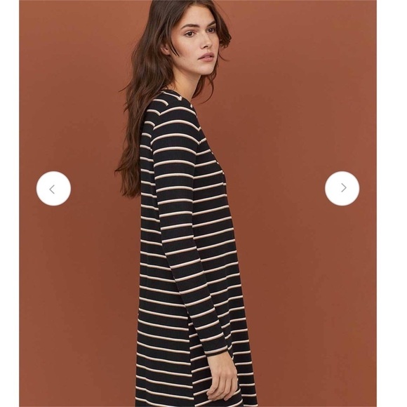 H&M Black White Stripe Ribbed Jersey Dress Size S - Picture 3 of 10